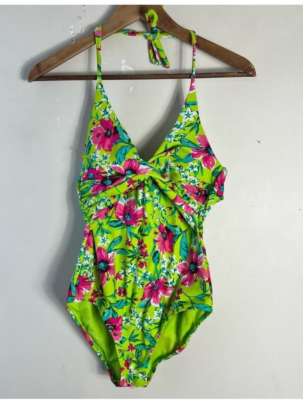 Leilani Green Pink One piece Floral Halter Swimsuit Size 4